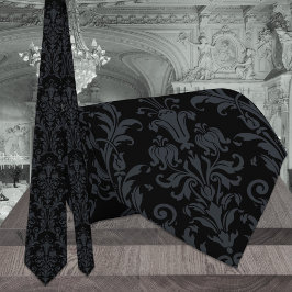 Gravata Casamento tema damasco Floral de Acanthus Preto