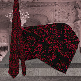 Gravata Casamento tema damasco Floral de Contorno Preto e