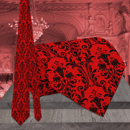 Gravata Casamento tema damasco Floral Vermelho e Preto Bri
