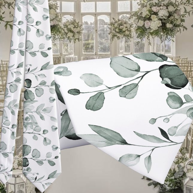 Gravata Casamento Verde Eucalipto Sálvia Prata Branco (Criador carregado)