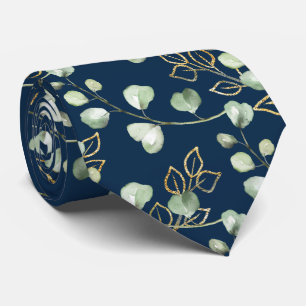 Gravata Casamento Verde Salvia e Ouro Eucalipto Azul-Marin
