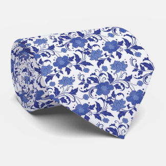 Gravata Casamento Vintage em Toile Floral Azul
