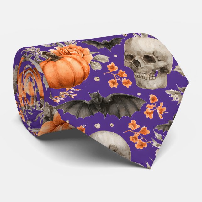 Gravata Cascas e flores de Halloween Roxo (Rolled)