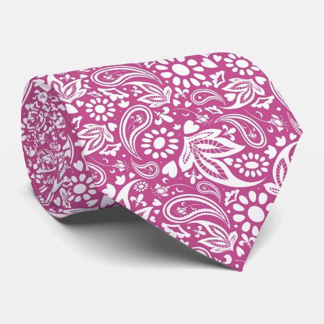 Gravata Cassis Mulberry e White Romantic Paisley Patterno (Rolled)