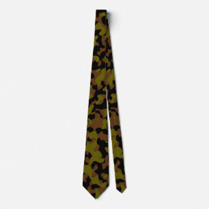 Gravata Castanho escuro, verde-oliva e camuflagem preta