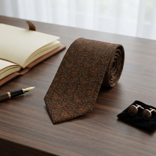Gravata Castanho Tabaco Cobre Queimado Micro Paisley Heran