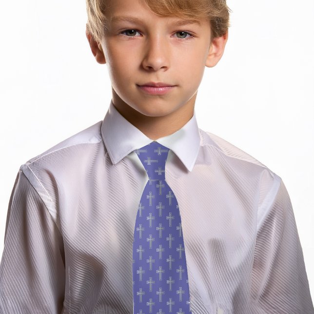 Gravata Católica Cruz Violeta Faux Silver Purple Commune (Criador carregado)