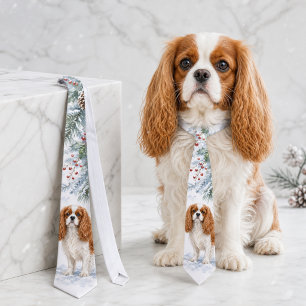 Gravata Cavalier King Charles Spaniel Aquarela de Inverno