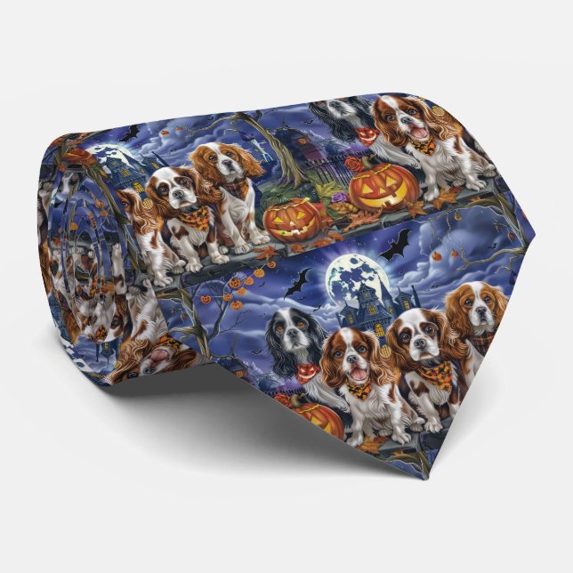 Gravata Cavalier King Charles Spaniel Halloween Spooky (Rolled)