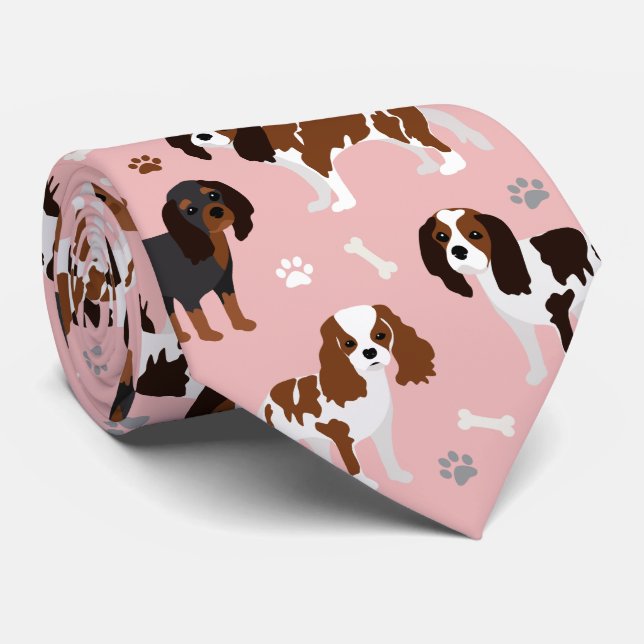 Gravata Cavalier King Charles Spaniel Paws e Pescoço Bones (Rolled)