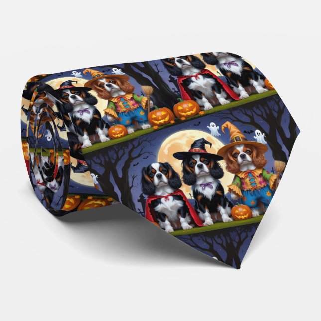 Gravata Cavalier King Charles Spaniel Pumpkin Halloween (Rolled)