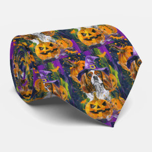 Gravata Cavalier King Dog Halloween Witée E Pumpkin