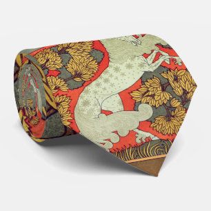 Gravata CAVALO BRANCO RAMPANTE, ÁRVORES NA WOODLAND Art No