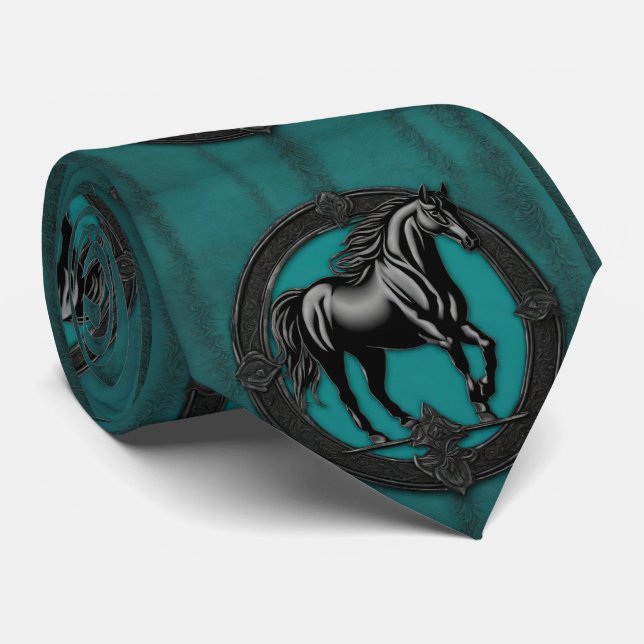 Gravata Cavalo Negro Teal Equestre do País Ocidental (Rolled)