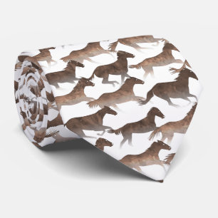 Gravata Cavalos Castanhos de Aquarela