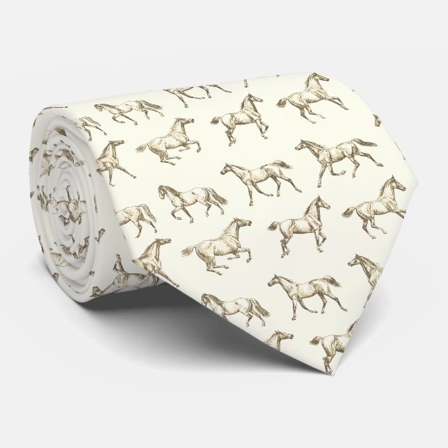 Gravata Cavalos de Galopagem da Marinha de Beige Ivory (Rolled)