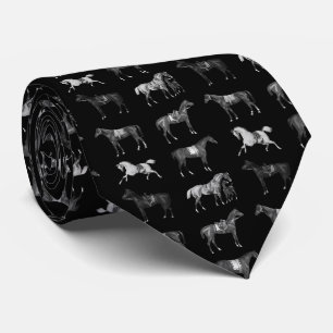 Gravata Cavalos Pretos Elegantes e Vintage com Sela
