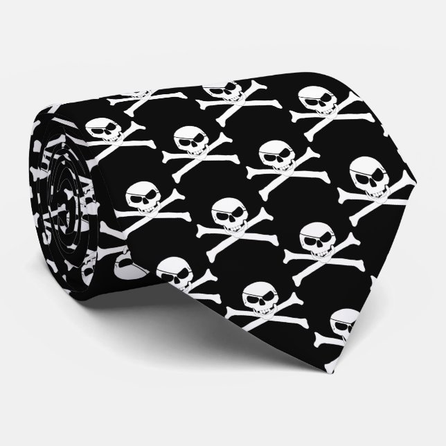 Gravata Caveira Pirata e Crossbones (Rolled)
