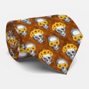 Gravata Caveiras Laranja e Série Girassol Design 1