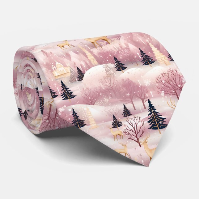 Gravata Cena de Inverno Rosa Caprichosa (1) (Rolled)