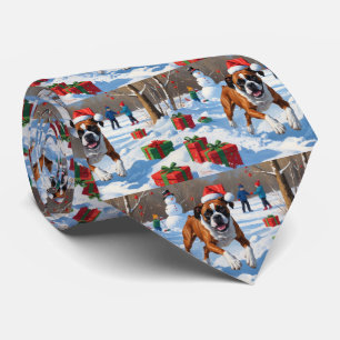 Gravata Cena de Natal com Neve da Festividade do Boxer