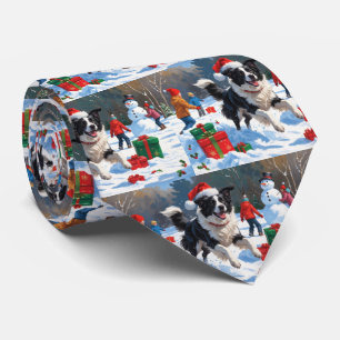 Gravata Cena de Natal com Snow Border Collie