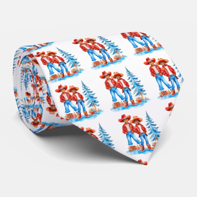 Gravata Cena de Natal do Casal de Cowboy Negro (Rolled)