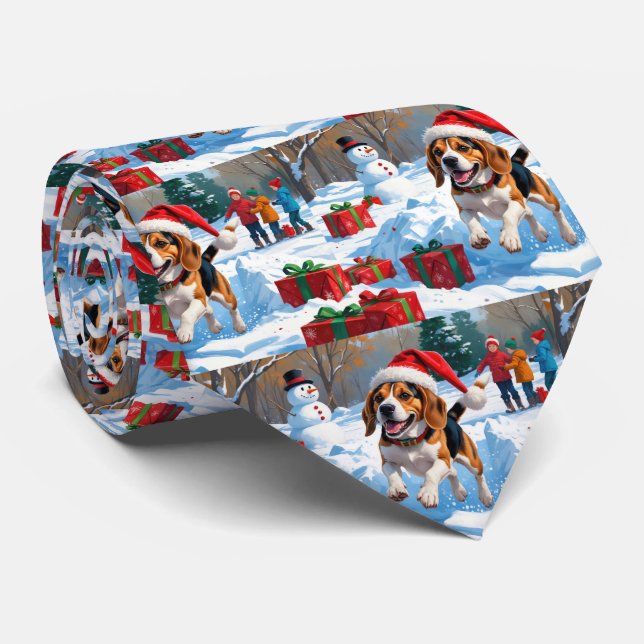 Gravata Cena de Neve Festiva de Beagle Christmas (Rolled)