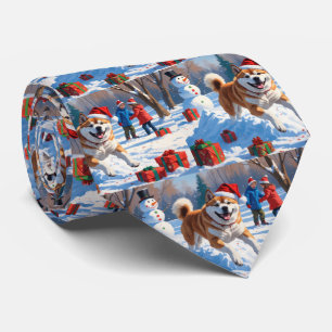 Gravata Cena de neve festiva de Natal Akita