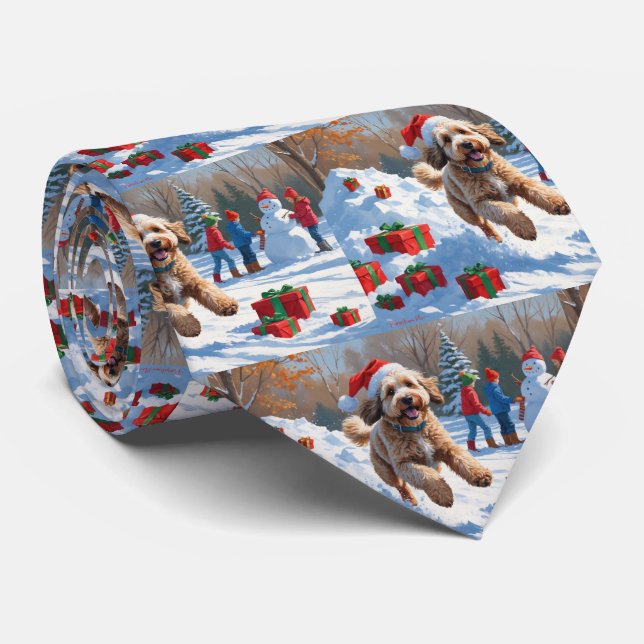 Gravata Cena de neve festiva de Natal Bernedoodle (Rolled)