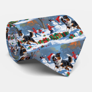 Gravata Cena de Neve Festiva de Natal Kelpie australiana