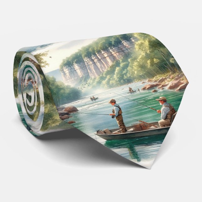 Gravata Cena de pesca paisagística masculina (Rolled)