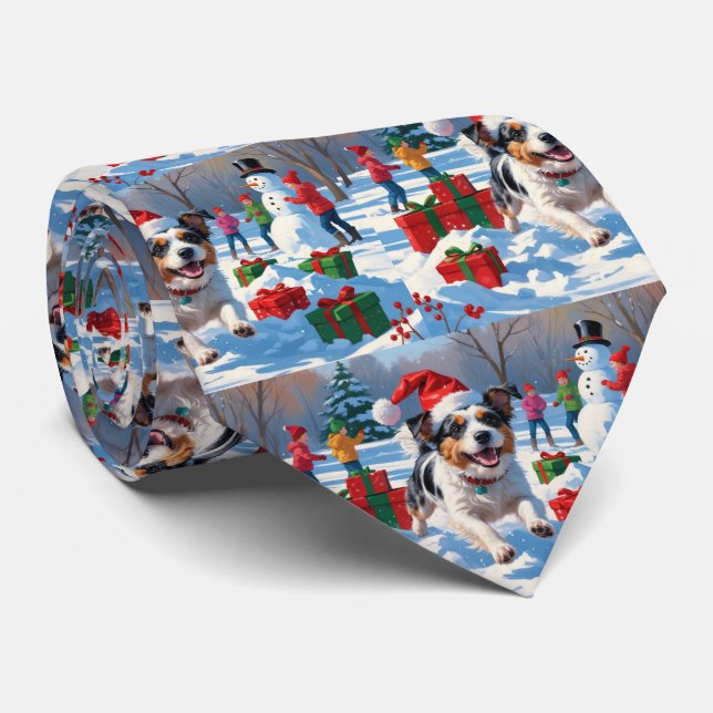 Gravata Cena Festiva de Neve Terrier Christmas australiana (Rolled)