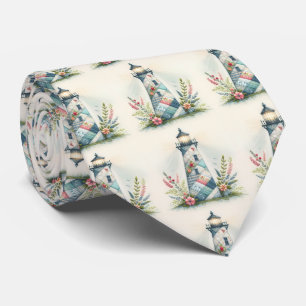 Gravata Cena Floral de Farol Costeiro em Patchwork