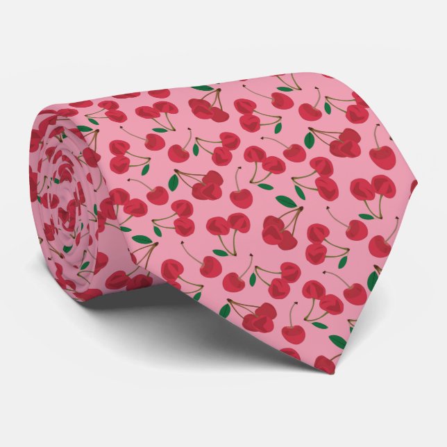 Gravata cereja vermelha fundo rosa (Rolled)