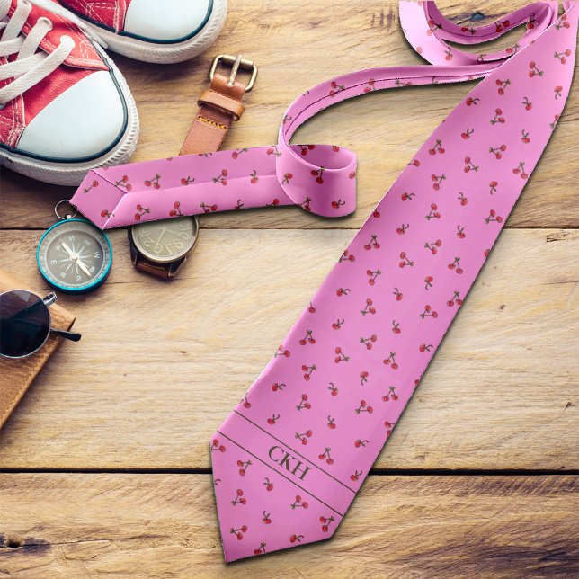 Gravata Cerejas Divertidas Vibrações Modernas e Iniciais d (Criador carregado)