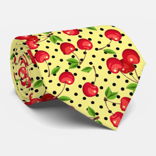 Gravata Cerejas Rockabilly Bolinhas em Amarelo