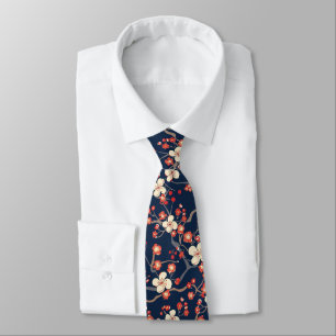 Gravata Cerejeira Floral Japonesa Vermelho Marinho