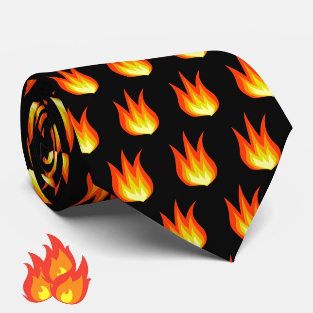 Gravata Chamas de Fogo Laranja Padrão em Preto Colorido (A fun fire flames tie for the spitfire or hot tamale in your life!)
