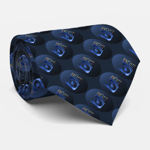 Gravata Chanukkah azul brilhante Menorah