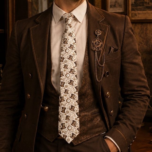 Gravata Chapéu Steampunk Vitoriano e Padrão de Relógio (Criador carregado)