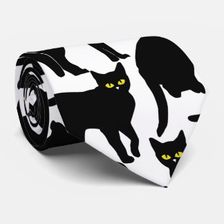 Gravata Chats Noirs sur Fond Blanc