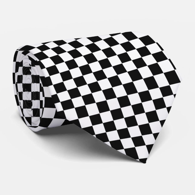 Gravata Checkerboard preto e branco clássico por STaylor (Rolled)