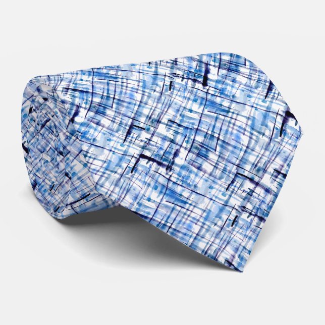 Gravata checkered, tartan, xadrez, clássico, azul, branco (Rolled)