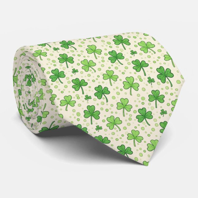 Gravata Cheerful Kelly Green Whimsical Scattered Four-Leaf (Rolled)