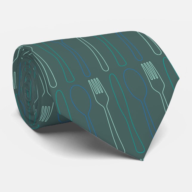 Gravata Chef Patternado de Forca Azul-Teal Fork (Rolled)