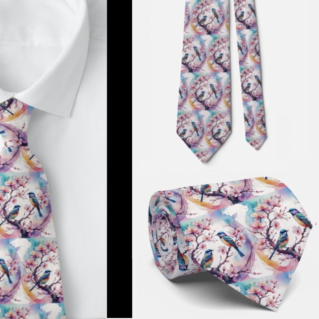 Gravata Cherry Blossoms e Birds Necktie Japonês (Criador carregado)