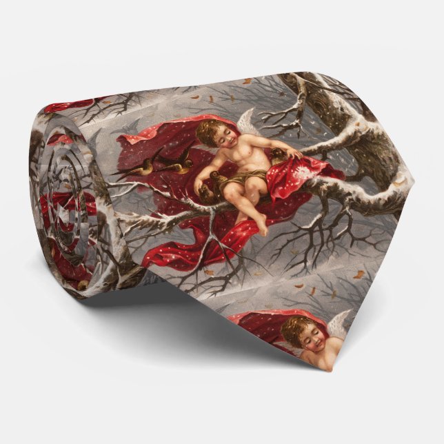 GRAVATA CHERUBA MADEIRA NA ÁRVORE DO INVERNO COM AVES DE N (Rolled)