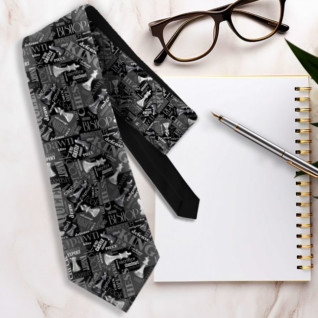 Gravata Chess Termos e peças Black and White ID784 (Criador carregado)