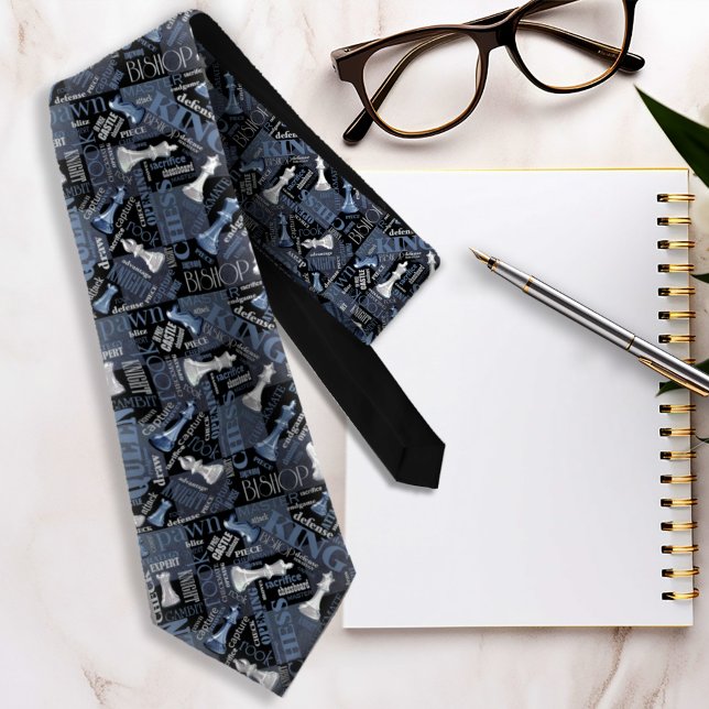 Gravata Chess Termos e peças Prata e Blue ID784 (Criador carregado)